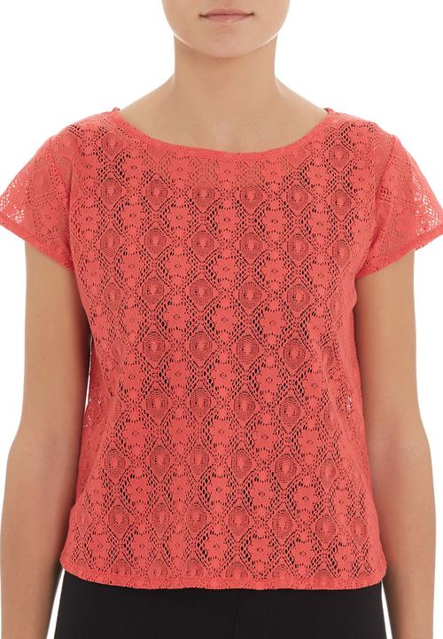Mishah - Crochet top with zip detail Coral