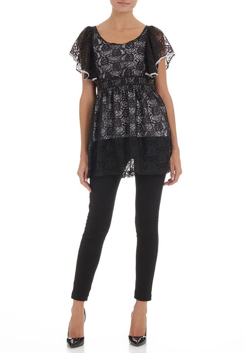 edit - Lace tunic with butterfly sleeves Black