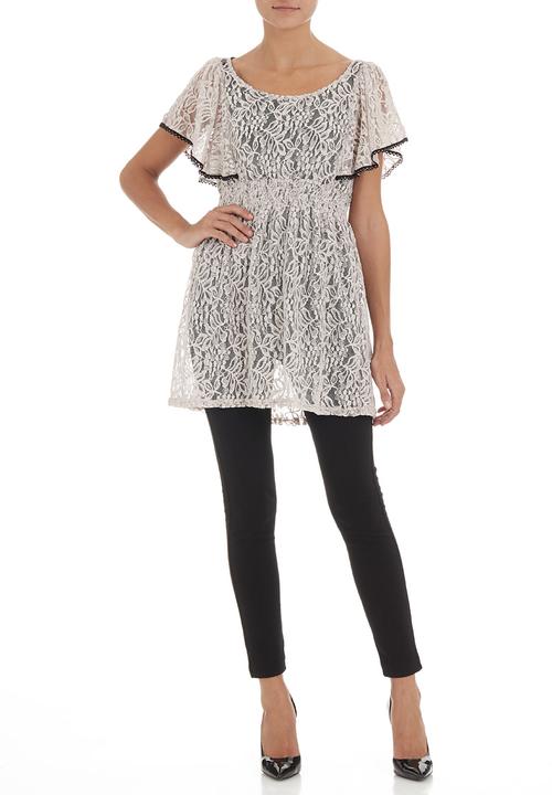 edit - Lace tunic with butterfly sleeves Stone/Beige