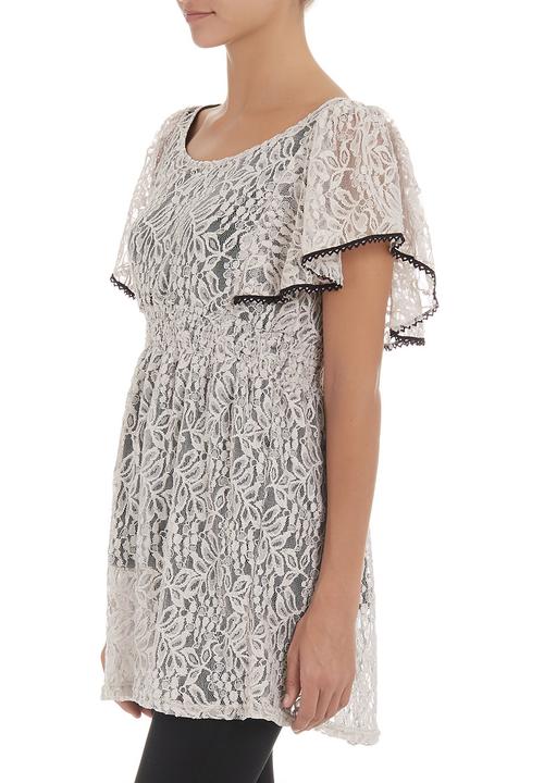 edit - Lace tunic with butterfly sleeves Stone/Beige
