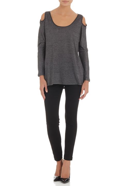 Slick - T-shirt with leather trim Grey (dark grey)