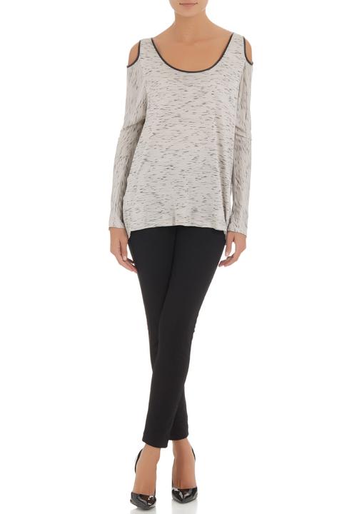 Slick - T-shirt with leather trim Stone/Beige