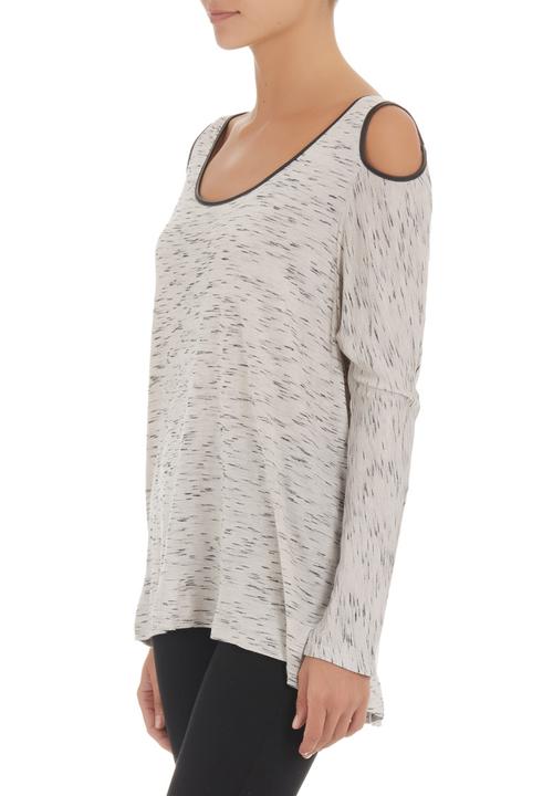 Slick - T-shirt with leather trim Stone/Beige