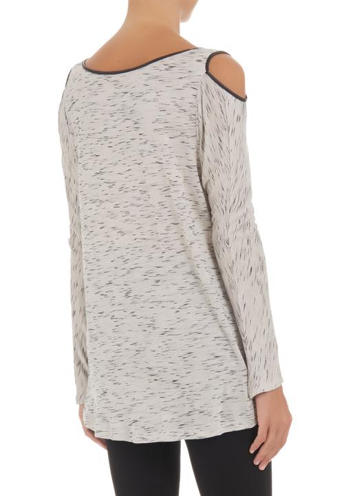 Slick - T-shirt with leather trim Stone/Beige