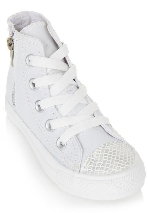 SOVIET - Canvas Hi-cut Sneakers with Zip Detail White