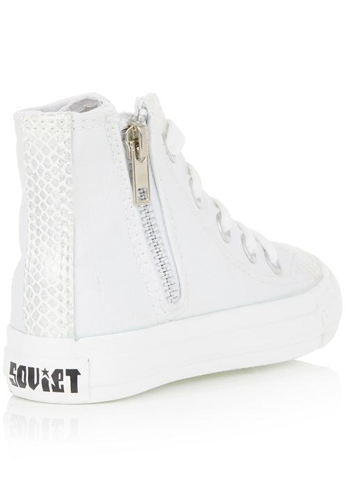 SOVIET - Canvas Hi-cut Sneakers with Zip Detail White