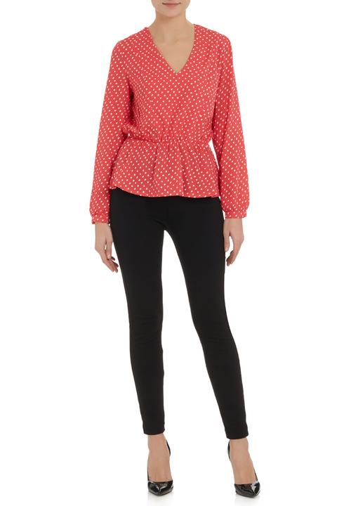 adam&eve; - V-neck long-sleeved blouse Coral
