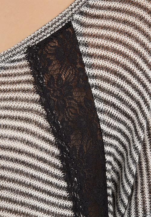 SASS - Striped knit top with lace insets Black/White