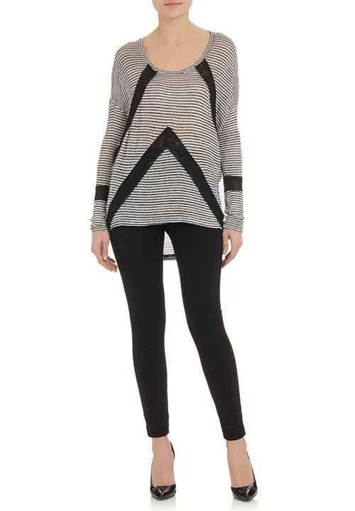 SASS - Striped knit top with lace insets Black/White