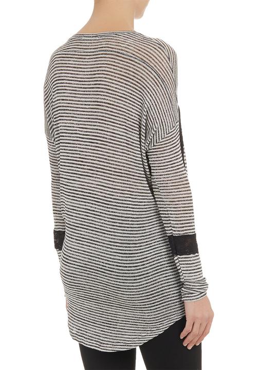 SASS - Striped knit top with lace insets Black/White