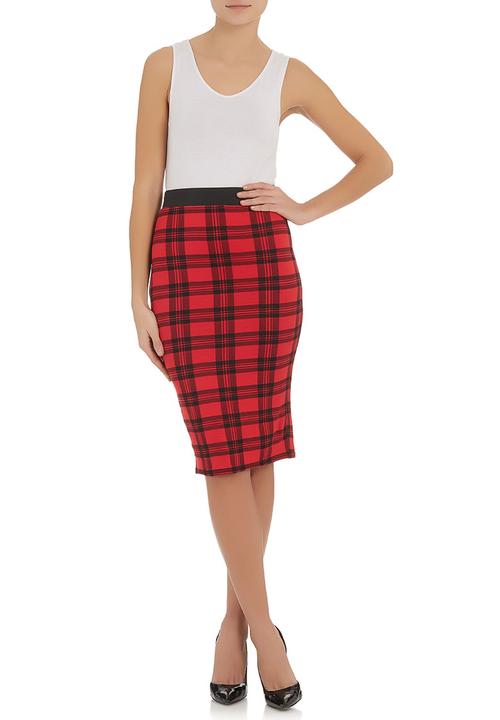 London Hub - Tartan check pencil skirt Red