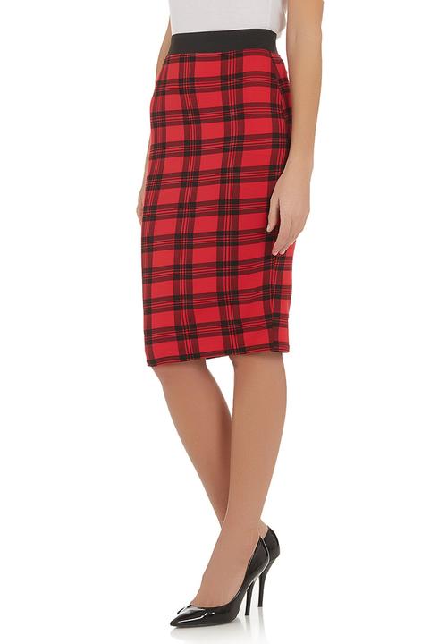 London Hub - Tartan check pencil skirt Red