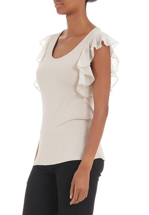 edit - Flutter-sleeved T-shirt Stone/Beige