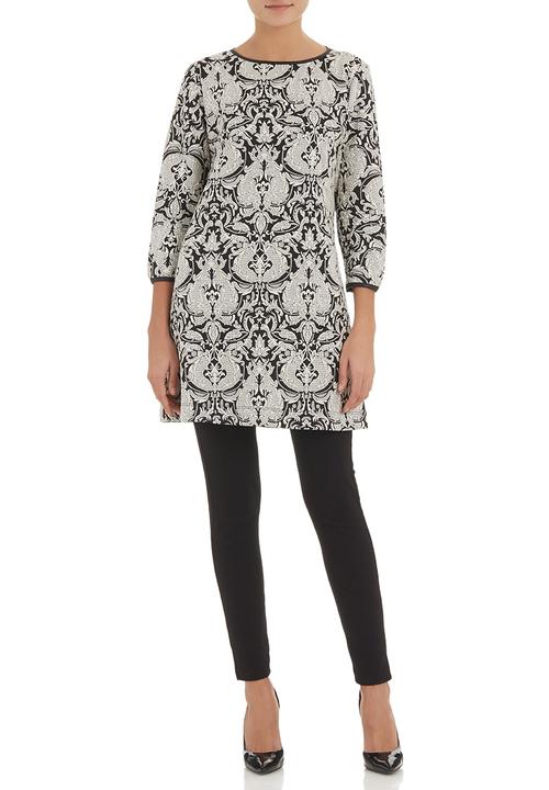 edit - Jacquard tunic with pleather trim Black/White