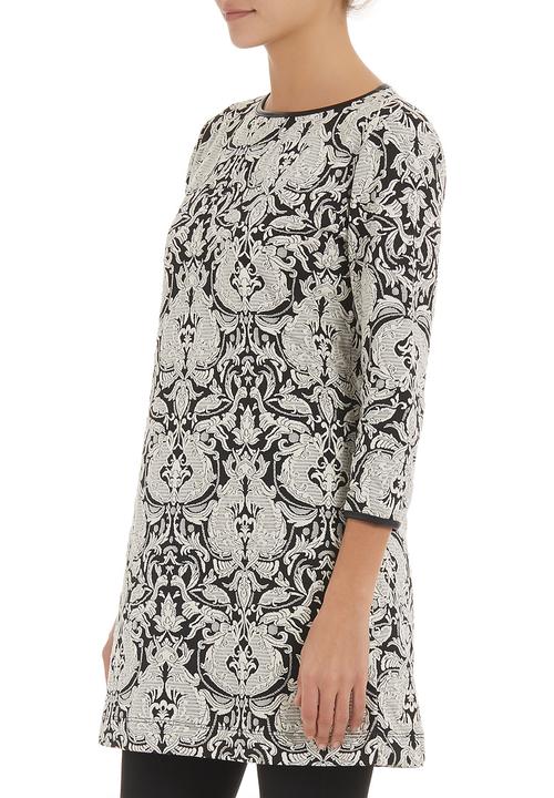 edit - Jacquard tunic with pleather trim Black/White