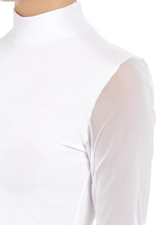 c(inch) - Long sleeve mesh crop White