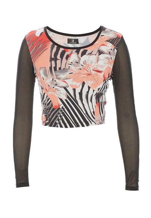 STYLE REPUBLIC - Tropical-print crop top Black/White