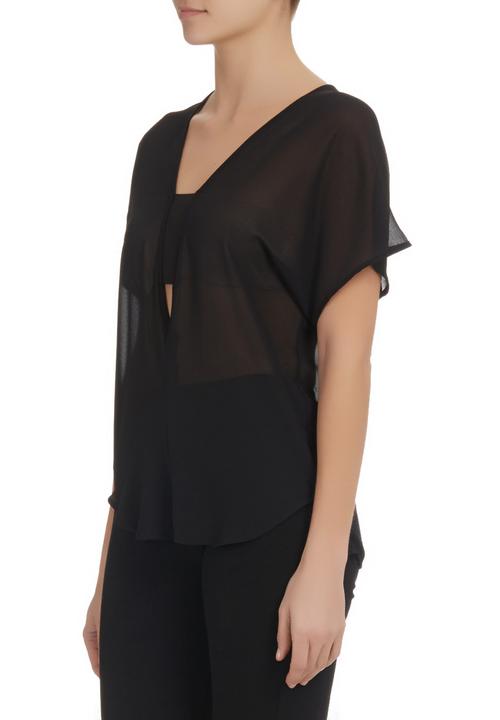 edit - V-neck elasticated blouse Black