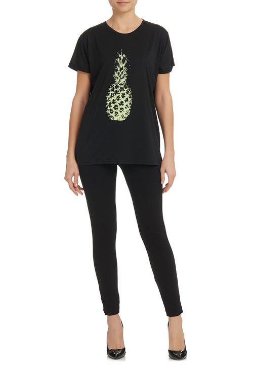 STYLE REPUBLIC - Pineapple-print Boxy T-shirt Black
