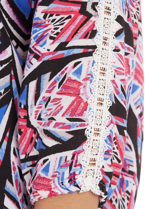 edit - Tribal-print Peasant Top Blue/White