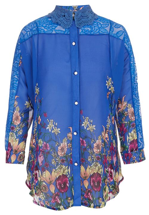 STYLE REPUBLIC - Lace-inset Shirt Multi-colour
