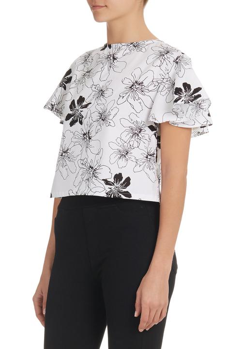 LAZULI - Floral Frill crop top Black/White
