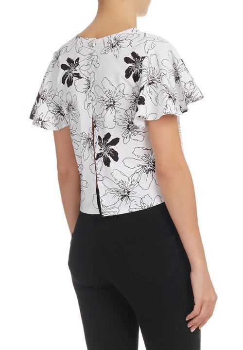 LAZULI - Floral Frill crop top Black/White