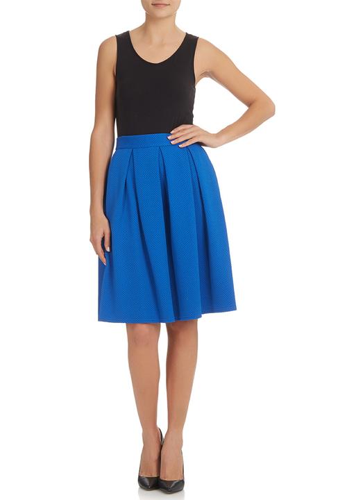 London Hub - Textured Pleated Skirt Dark Blue