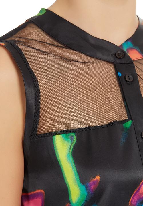 AfroDizzy - Kaftan tunic with mesh inset Black