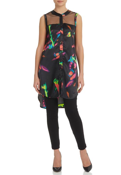 AfroDizzy - Kaftan tunic with mesh inset Black