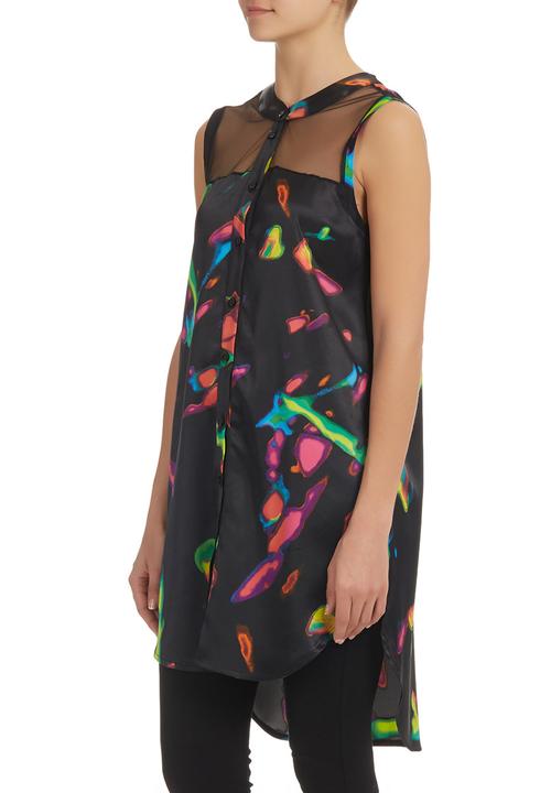 AfroDizzy - Kaftan tunic with mesh inset Black