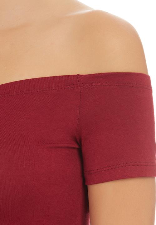 (C) INCH-Kate Jordan Designs - Off-the-shoulder Cropped Tank Top Dark Red Dark Red