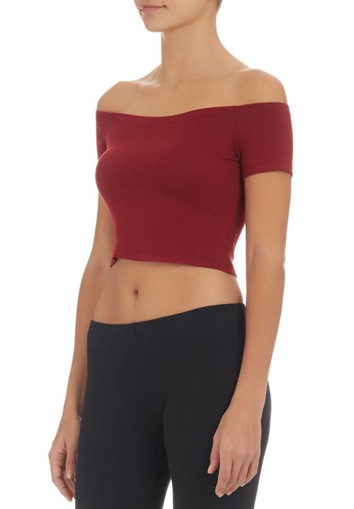 (C) INCH-Kate Jordan Designs - Off-the-shoulder Cropped Tank Top Dark Red Dark Red