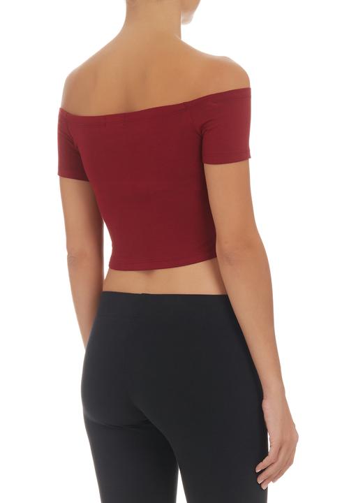 (C) INCH-Kate Jordan Designs - Off-the-shoulder Cropped Tank Top Dark Red Dark Red