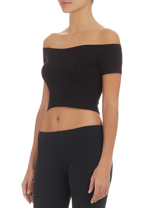 c(inch) - Off-the-shoulder Cropped Tank Top Black