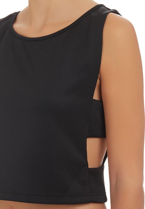 edge - Cropped Tank Top with Side Detail Black