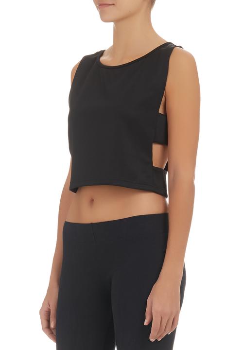 edge - Cropped Tank Top with Side Detail Black