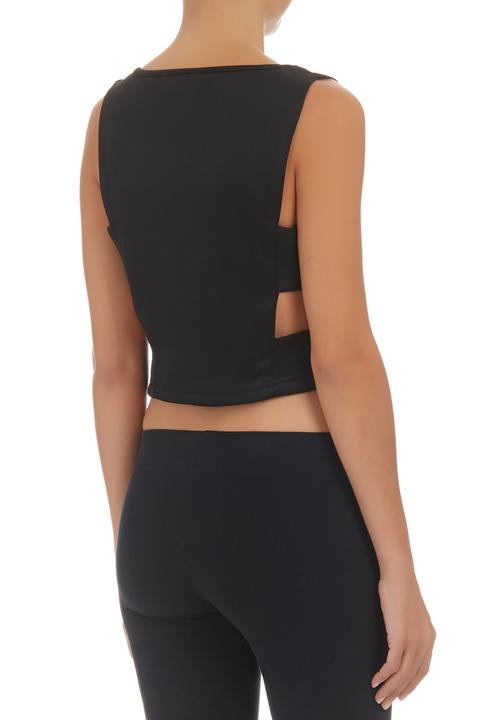 edge - Cropped Tank Top with Side Detail Black