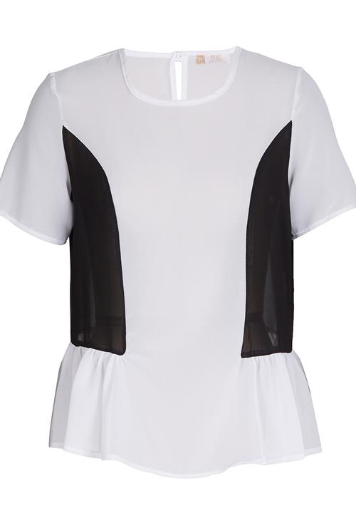 edit - Colour-blocked peplum blouse Black and White