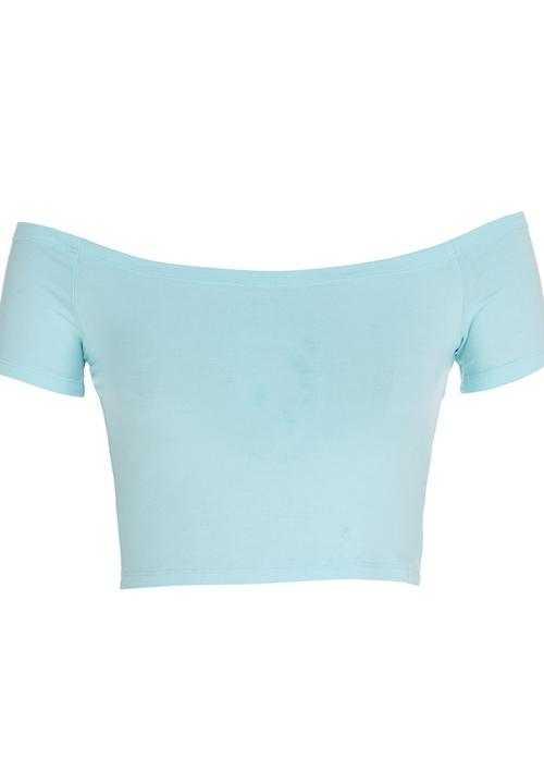 c(inch) - Off the shoulder cropped tank Pale Blue