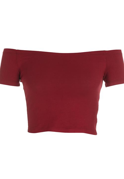 (C) INCH-Kate Jordan Designs - Off-the-shoulder Cropped Tank Top Dark Red Dark Red