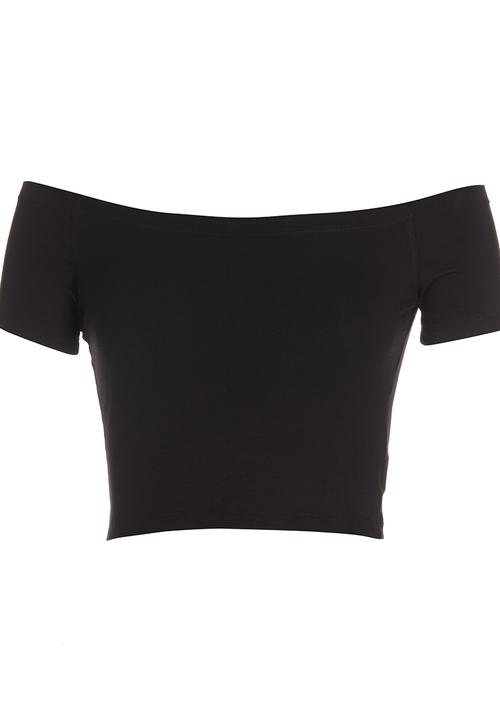 c(inch) - Off-the-shoulder Cropped Tank Top Black