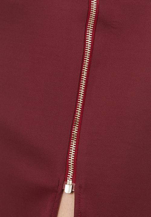 c(inch) - Midi Skirt with Zip Detail Dark Red Dark Red