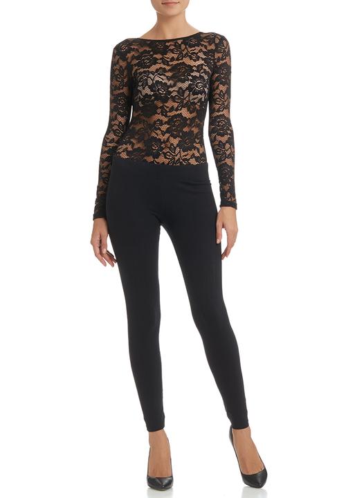 Paige Smith - Long-sleeve Lace Bodysuit Black