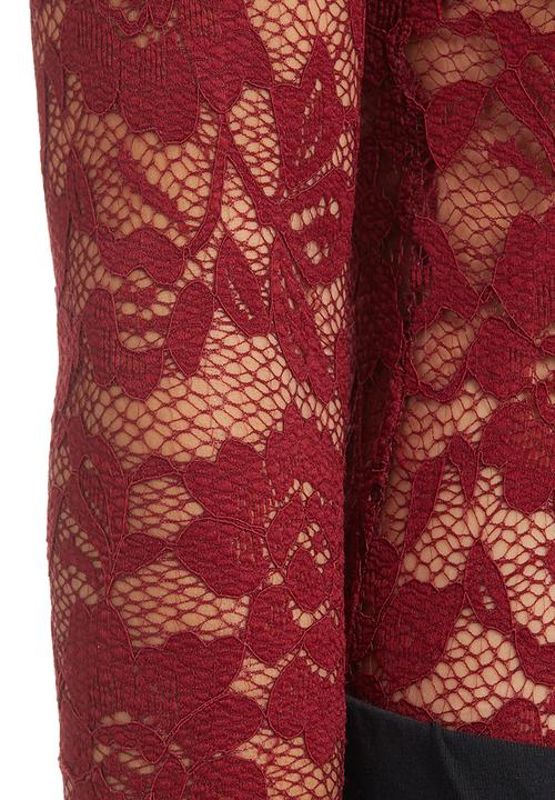 Paige Smith - long sleeve lace bodysuit maroon Dark Red