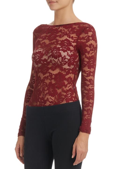 Paige Smith - long sleeve lace bodysuit maroon Dark Red