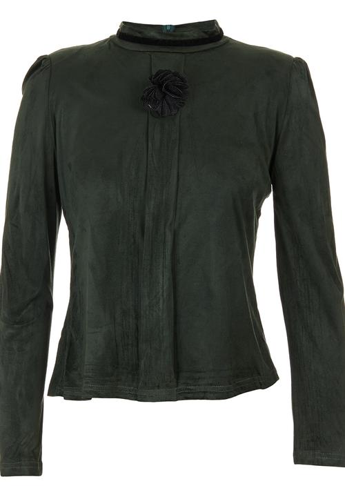 Suzanne Betro - Suede Blouse with Brooch Green Dark Green