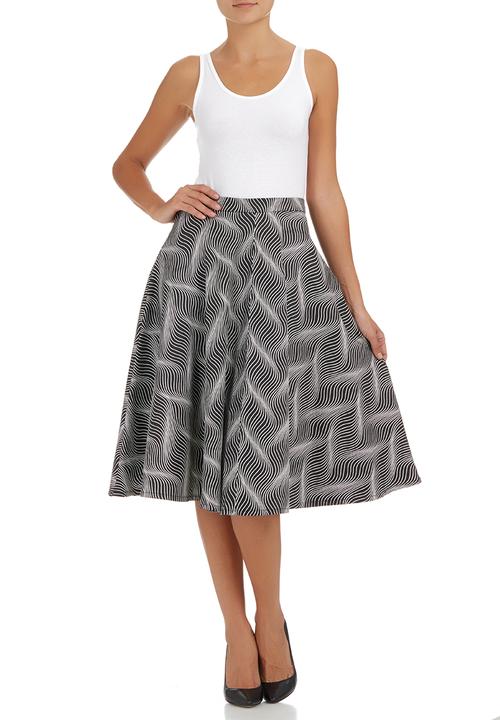 c(inch) - Flare Midi Skirt Black/White Black and White