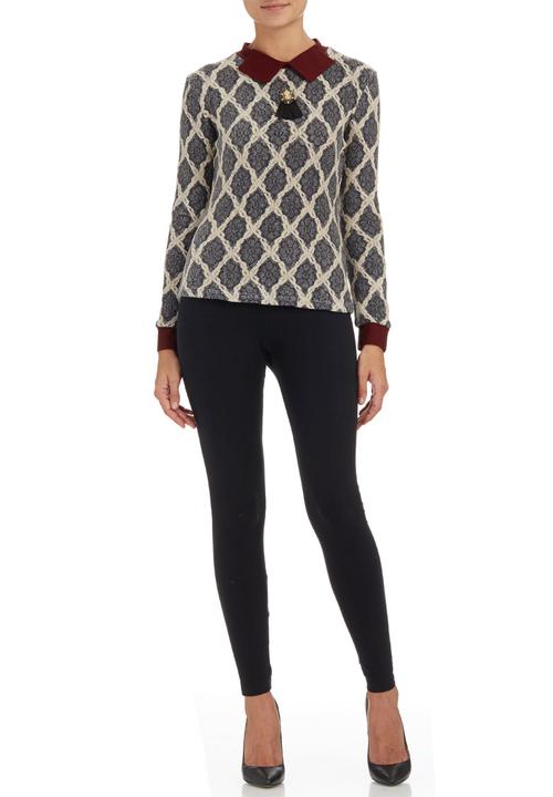 Suzanne Betro - Diamond-print Blouse with Brooch Multi-colour