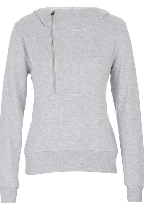 Lithe - Hoodie with Zip Detail Mid Grey Mid Grey
